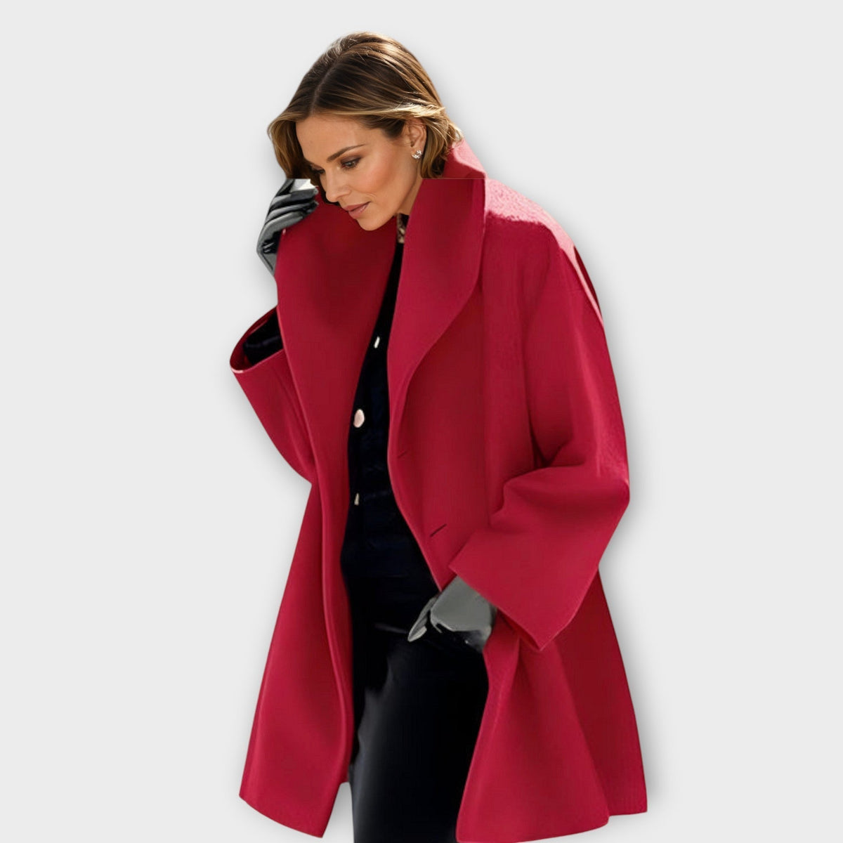 Manteau en laine Bianchi rouge, col châle, fermeture boutonnée, poches latérales.