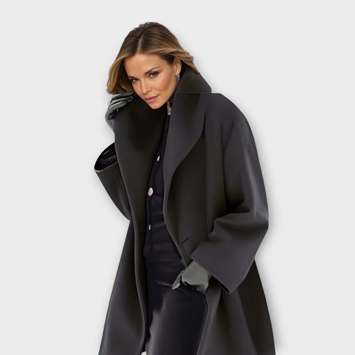 Manteau en laine Bianchi foncé (noir/gris), col châle, boutonnage, poches latérales.