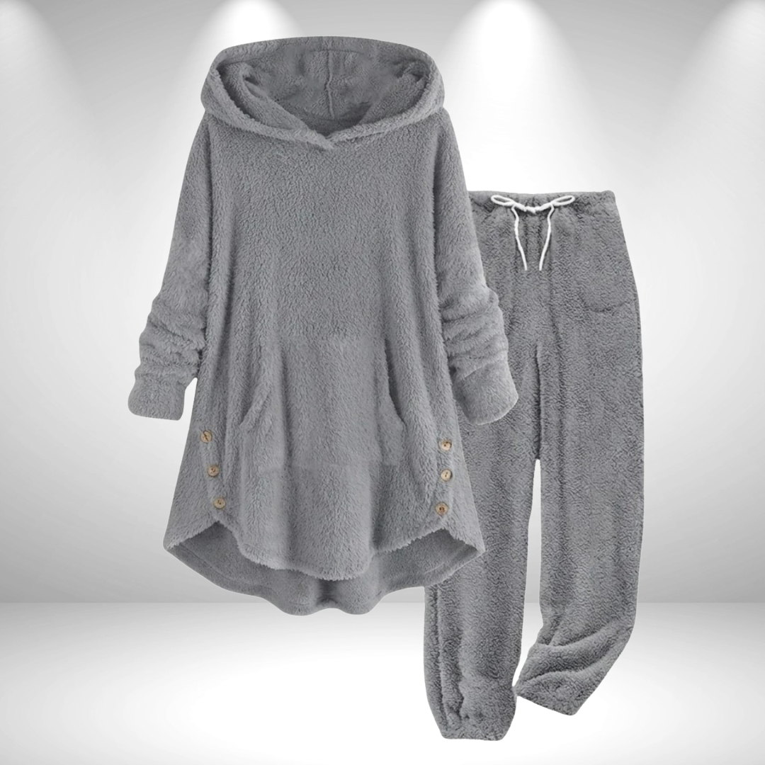 Ensemble hiver pull ample à capuche et pantalon, gris clair, cordon à capuche