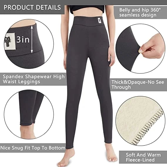 Legging d’hiver noir à taille haute, couture 360, doublure polaire, opaque.