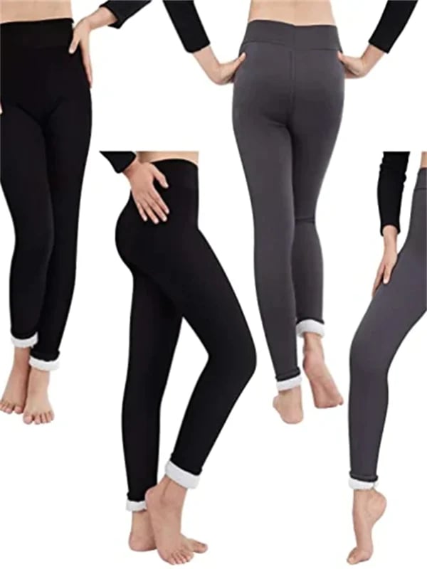 Lot de leggings d’hiver noirs, taille haute, chevilles ourlées, coupe près du corps.