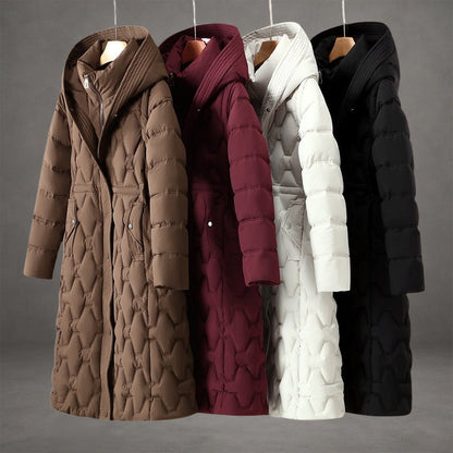 Manteaux longs matelassés à capuche, ensemble de couleurs : marron, bordeaux, blanc, noir.