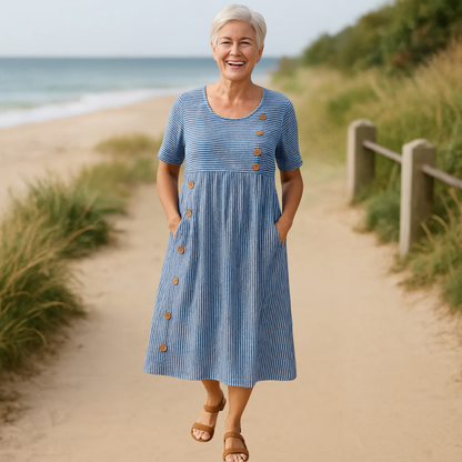 Wanda - Robe Midi Rayée Confortable