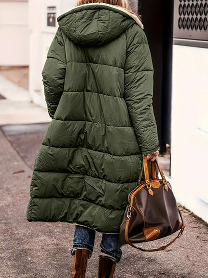 Manteau d’hiver matelassé vert à capuche, doublure imitation peau de mouton