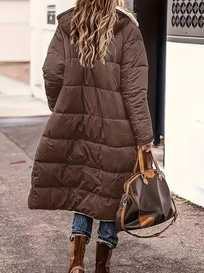 Manteau d’hiver matelassé marron à capuche, doublure imitation peau de mouton
