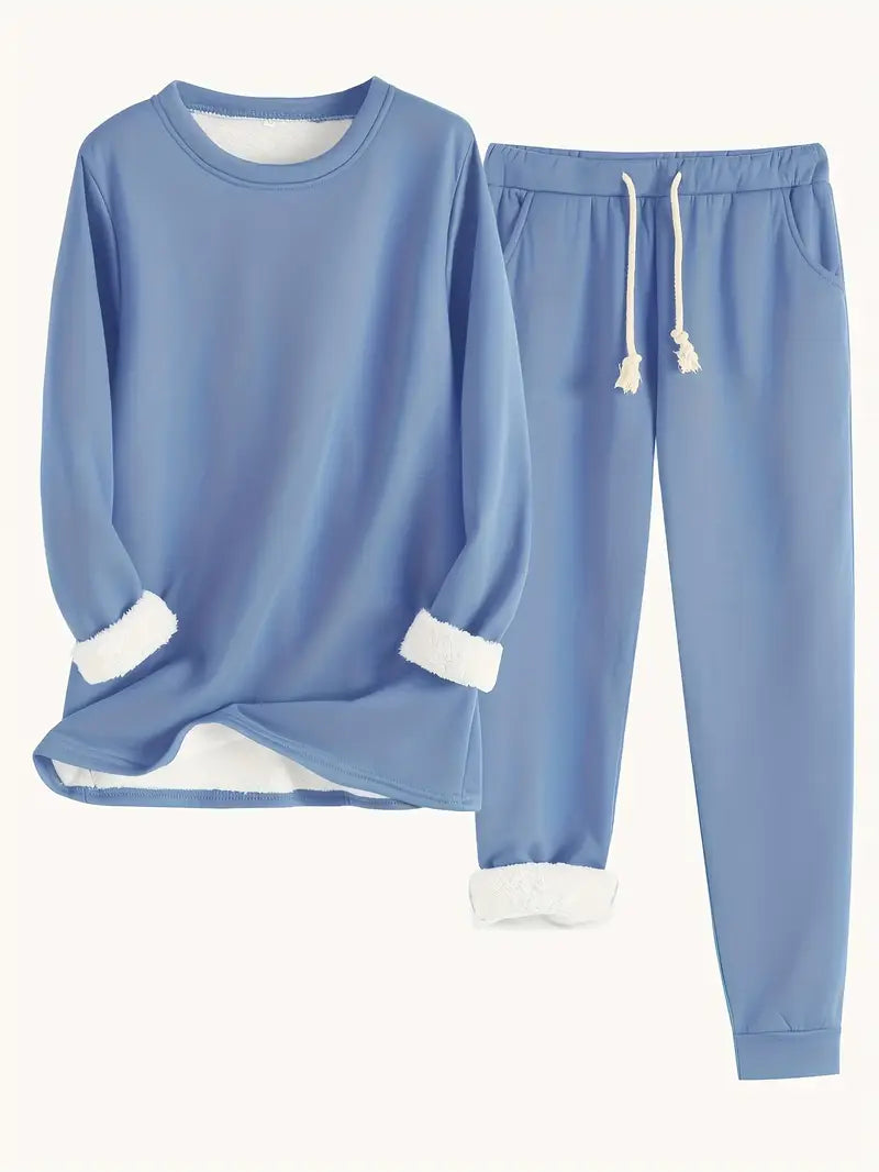 Ensemble lounge : sweat manches longues bleu clair et pantalon jogging à cordon