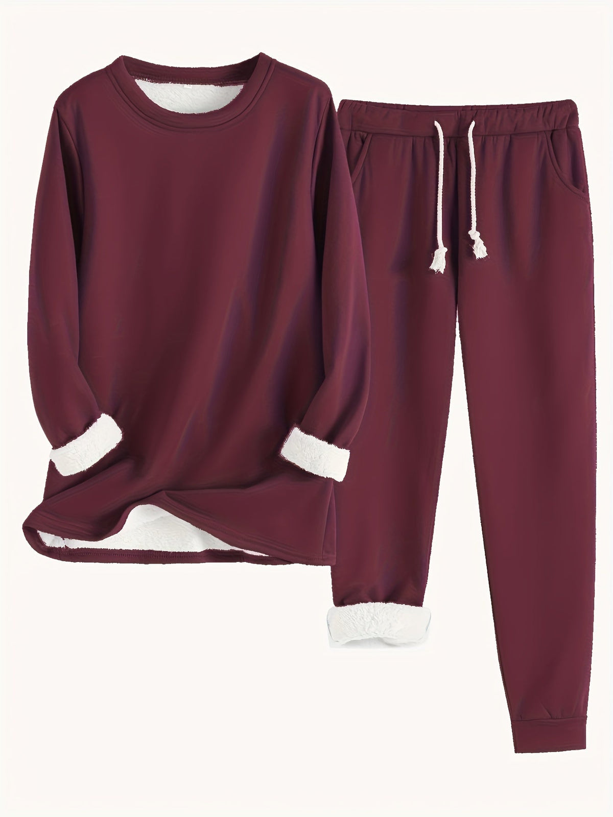 Ensemble lounge : sweat manches longues bordeaux et pantalon jogging à cordon