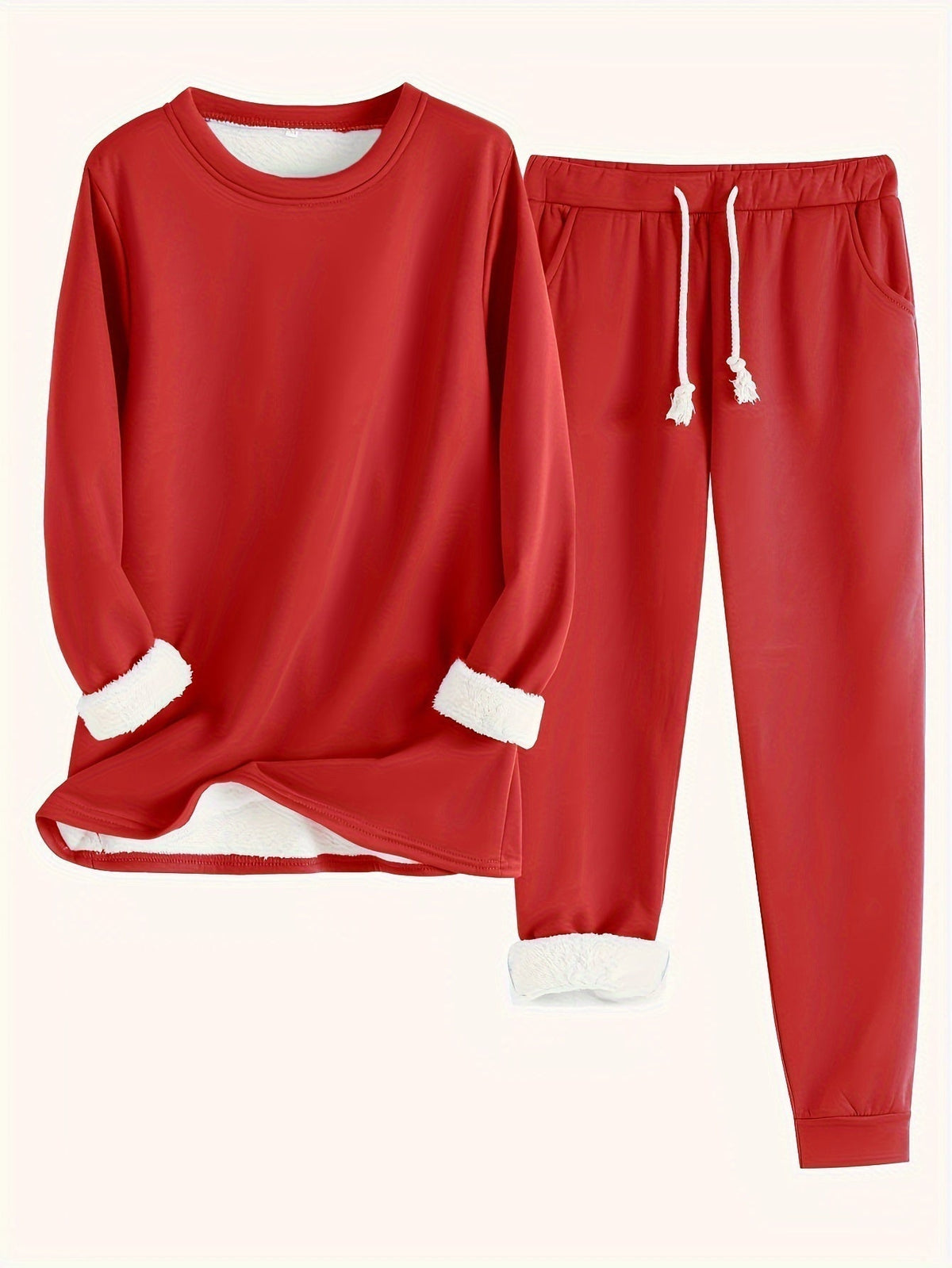 Ensemble lounge : sweat manches longues rouge et pantalon jogging à cordon