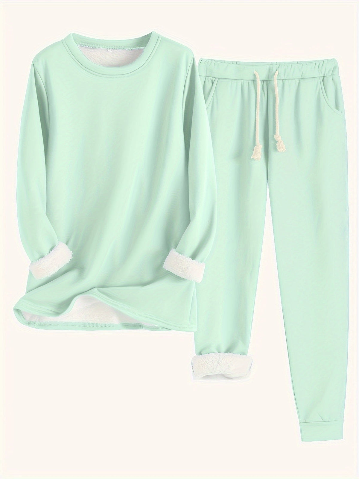 Ensemble lounge : sweat manches longues vert menthe et pantalon jogging à cordon