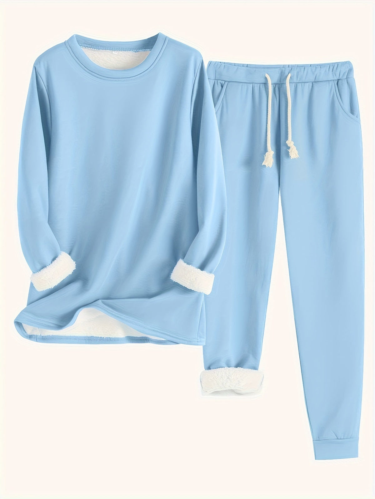 Ensemble lounge bleu ciel : haut manches longues et jogging, cordon blanc à la taille