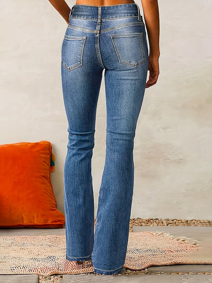 Jean skinny moderne bleu délavé, vue arrière, poches arrière et ceinture