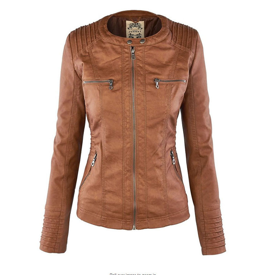 Veste de motard café-brun, capuche zippée et poches poitrine