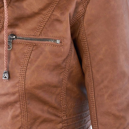 Veste de motard café-brun, poche poitrine zippée et couture centrale