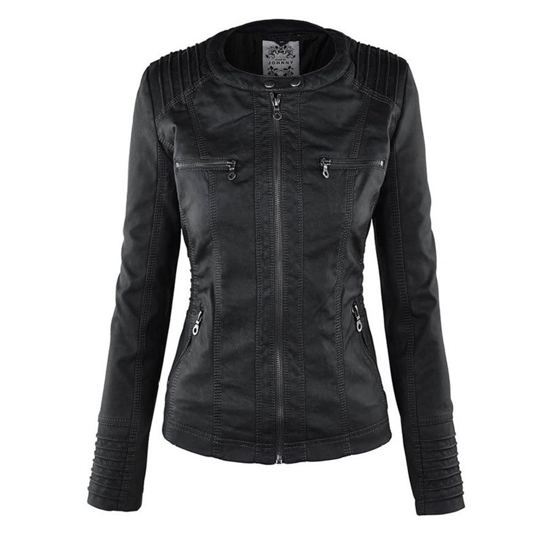Veste de motard noire à capuche, fermeture zippée centrale et poches poitrine