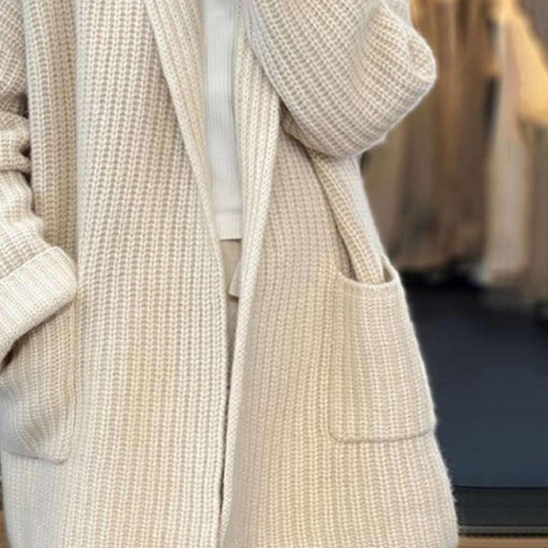Gilet crème en maille texturée, poche plaquée et devant ouvert