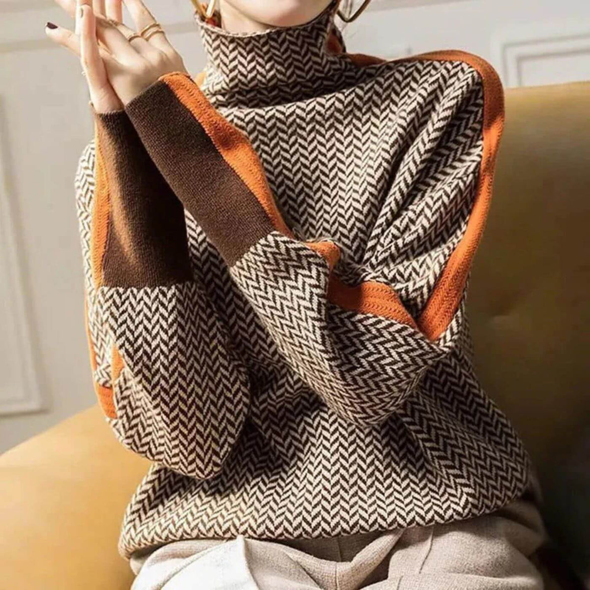Leni - Pull à Col Roulé Chic à Chevrons