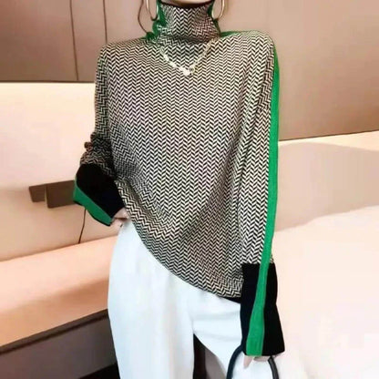 Leni - Pull à Col Roulé Chic à Chevrons