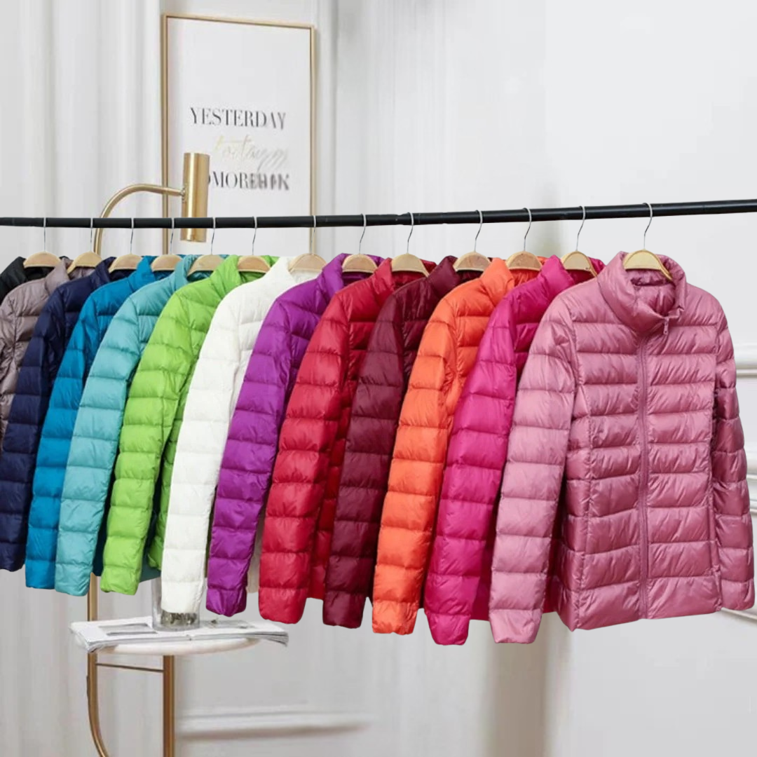 Veste matelassée ultra légère élégante, plusieurs couleurs sur cintres