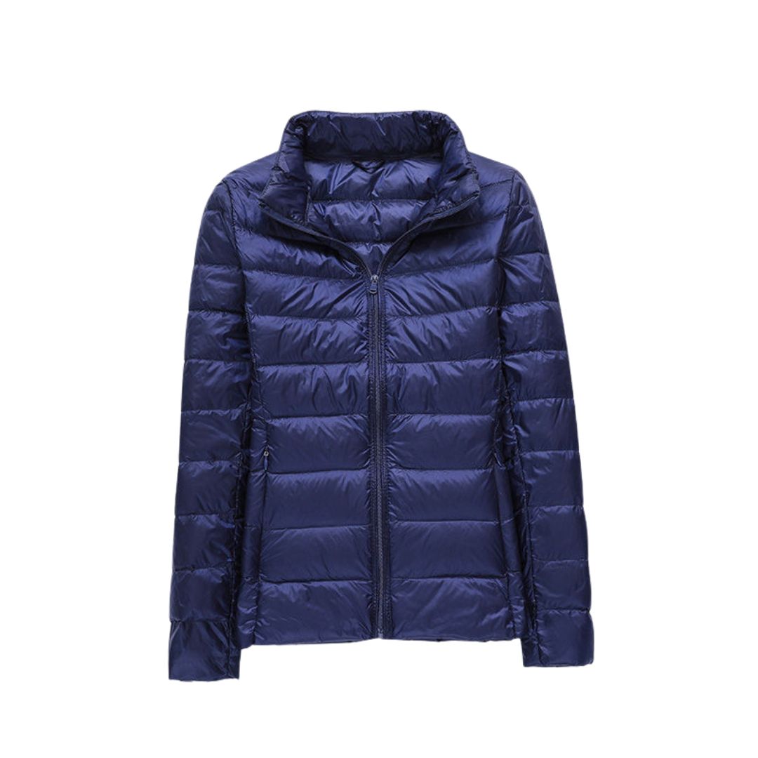 Veste matelassée ultra légère élégante bleu nuit, col montant et zip