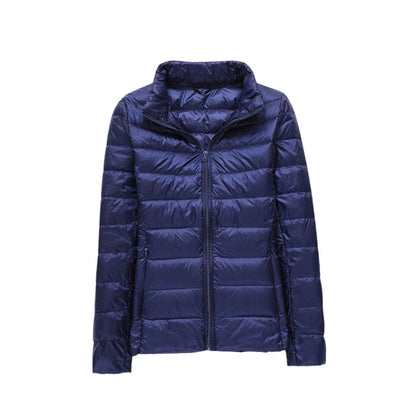 Veste matelassée ultra légère élégante bleu nuit, col montant et zip