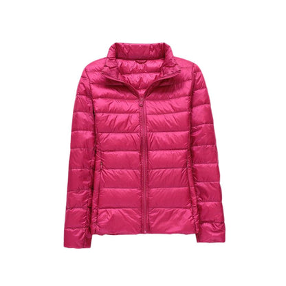 Veste matelassée ultra légère élégante fuchsia, col montant et fermeture zip