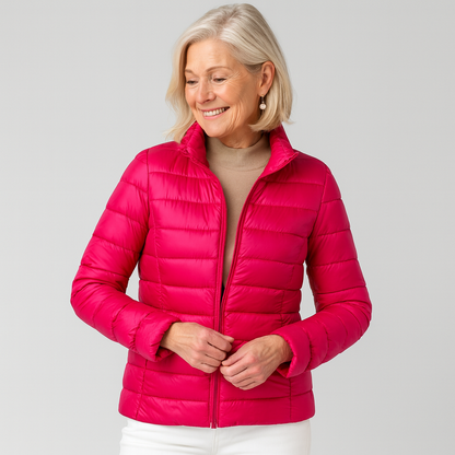 Veste matelassée ultra légère élégante rose fuchsia, zip frontal