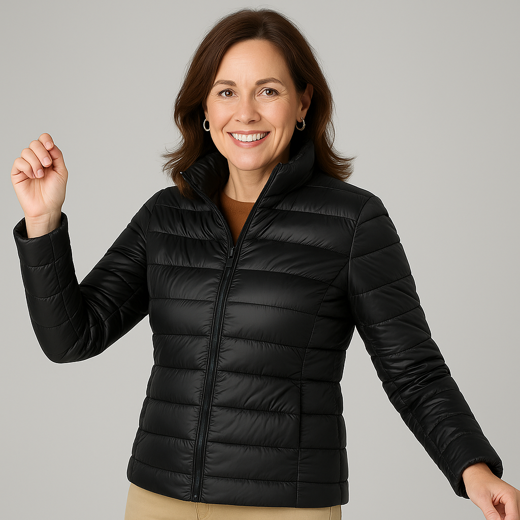 Veste matelassée ultra légère élégante noire, fermeture zippée