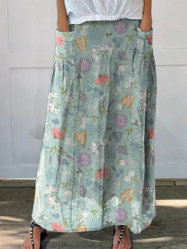 Daisy™ | Jupe Imprimée Poches à Motif Floral Printanier et Bourdons