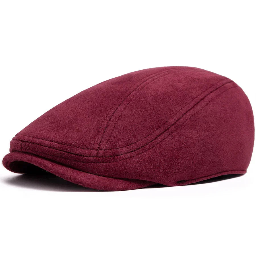 Béret en daim lie de vin, forme classique arrondie