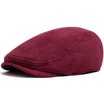 Béret en daim lie de vin, forme classique arrondie