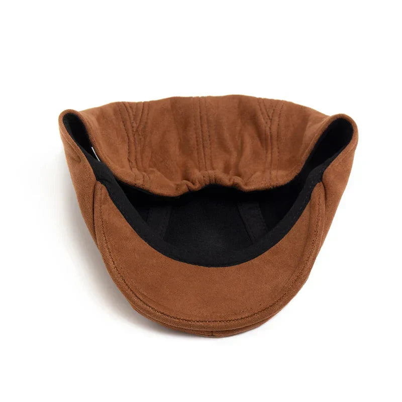 Béret en daim classique Bloom™ brun, intérieur noir visible, bord côtelé.