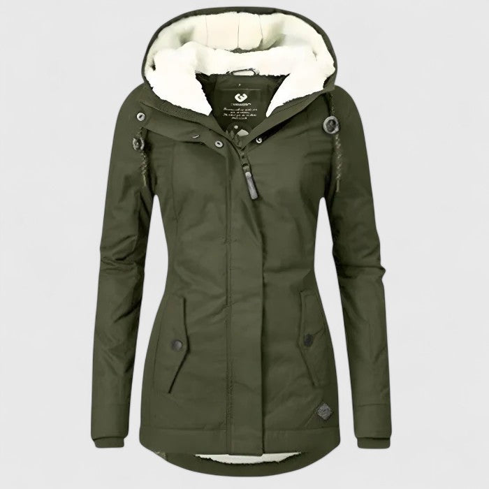Manteau d’hiver imperméable vert à capuche, doublure chaude en fourrure