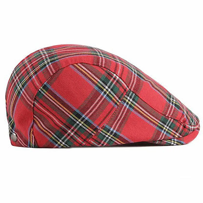 Casquette Bloom™ à carreaux rouge, forme gavroche, côté avec motifs
