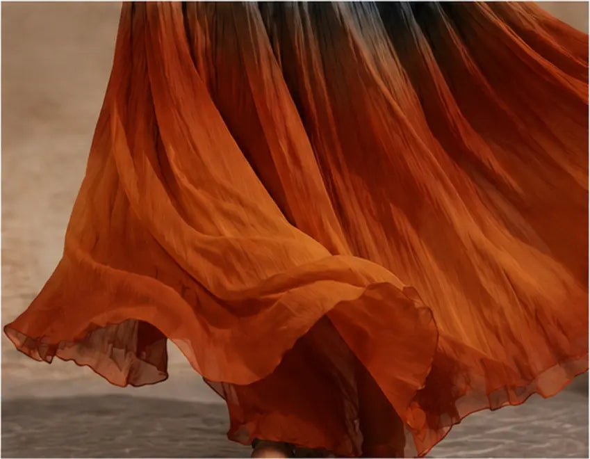 Jupe ample avec ourlet volanté, dégradé orange et brique