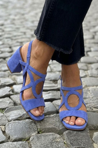Sandales d’été bleues à brides en boucle, bout ouvert