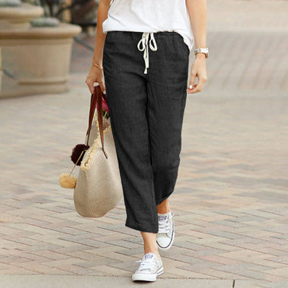 Pantalon casual Alvie noir, taille à cordon, jambe ample 7/8.