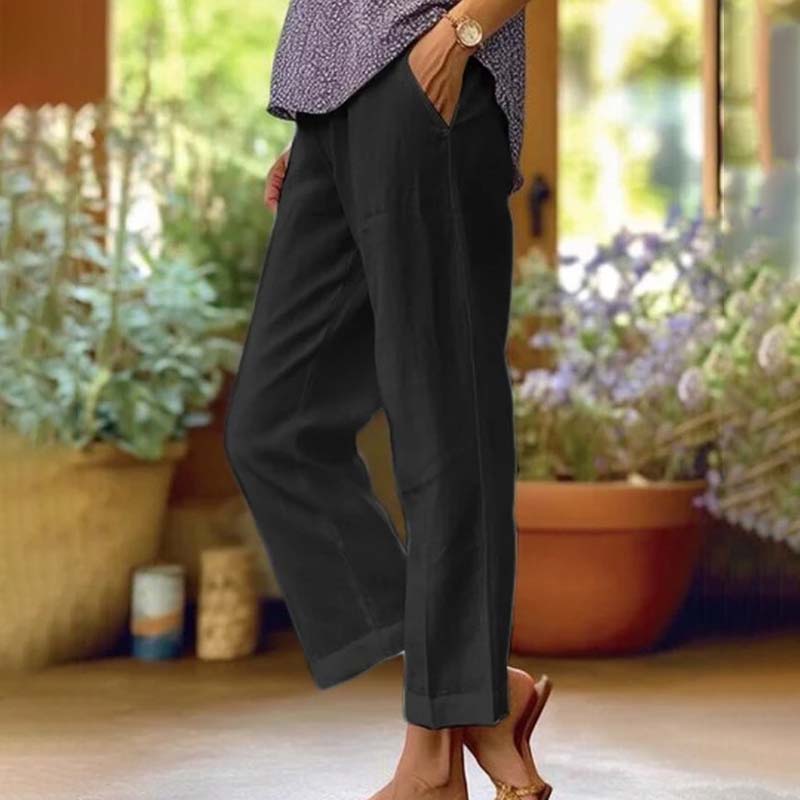 Pantalon ample décontracté noir, jambe droite, poches et pli central