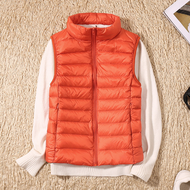 Gilet en duvet Saphire orange, sans manches, fermeture zippée, col montant