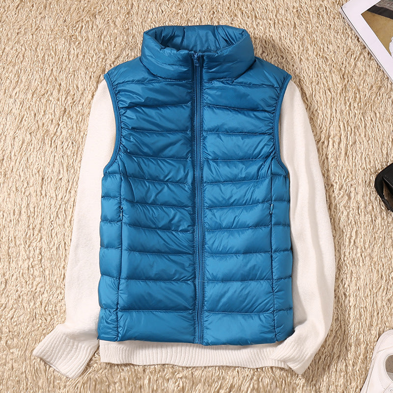 Gilet en duvet Saphire bleu, sans manches, matelassé, fermeture zippée, col montant