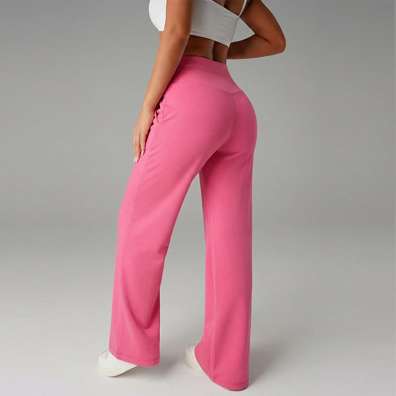 Pantalon femme à jambes larges et droites, taille haute. Tissu extensible