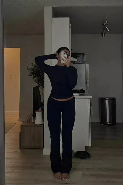 Ensemble lounge marine : haut manches longues et pantalon évasé