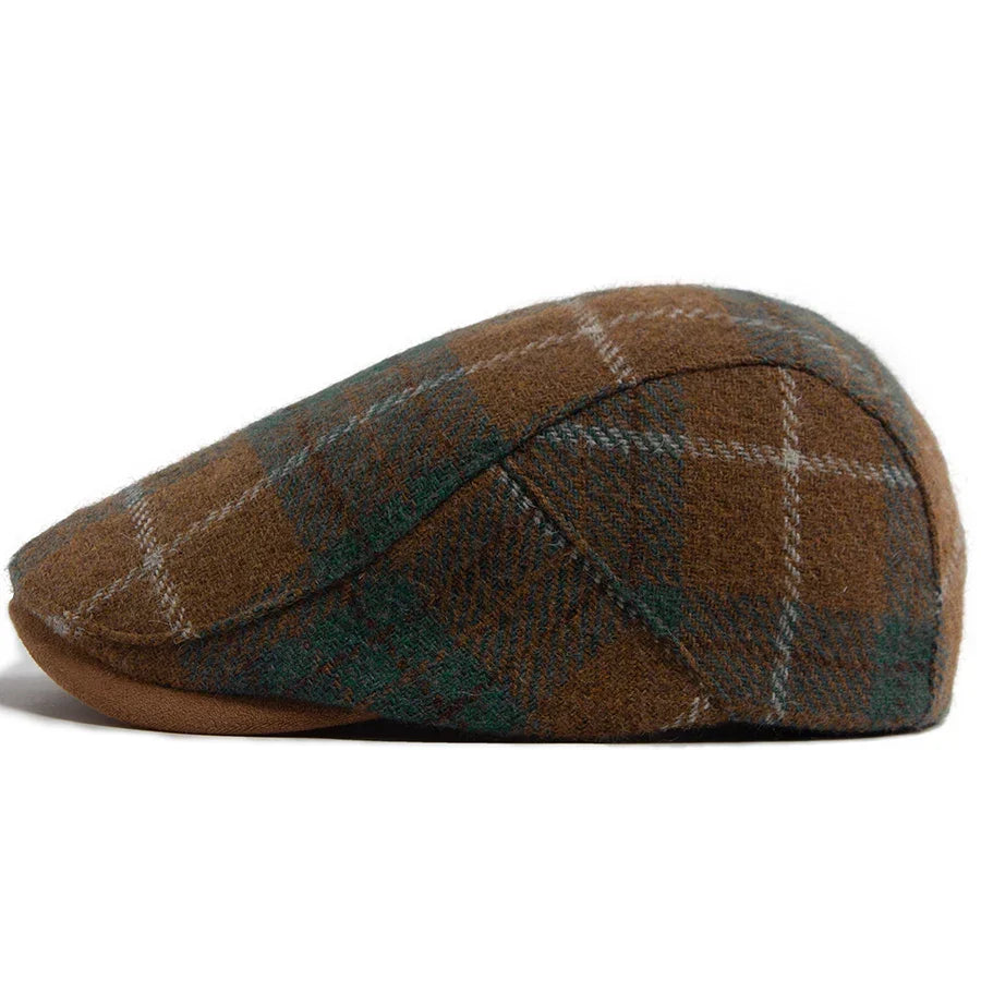 Casquette homme Bloom™ à carreaux bruns, visière courte et motif écossais
