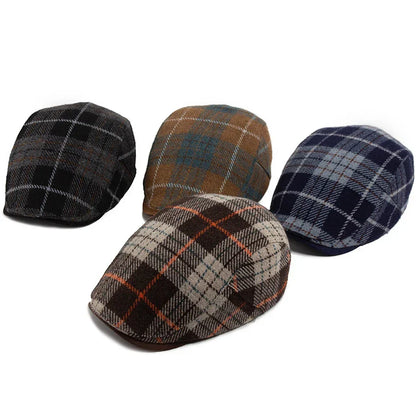 Lot de 4 casquettes homme à carreaux : noir, brun, beige et bleu marine