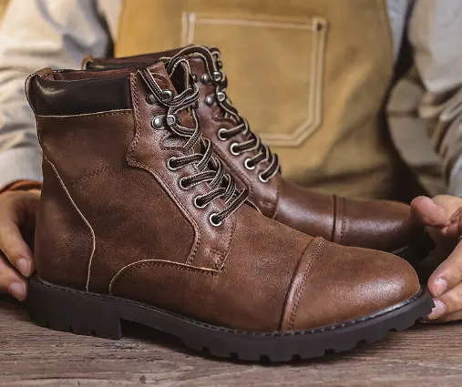 Bottes en cuir ColtonMC pour homme marron, à lacets, cheville, semelle épaisse