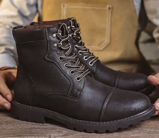 Bottes en cuir ColtonMC pour homme noires, à lacets, cheville, semelle épaisse