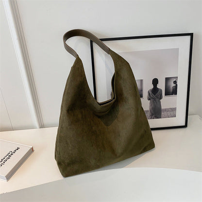 Cabas en daim Sena vert olive, anses courtes, grand sac
