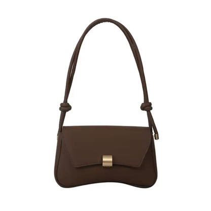 Sac à bandoulière Daphné marron, rabat avec boucle dorée et anse courte