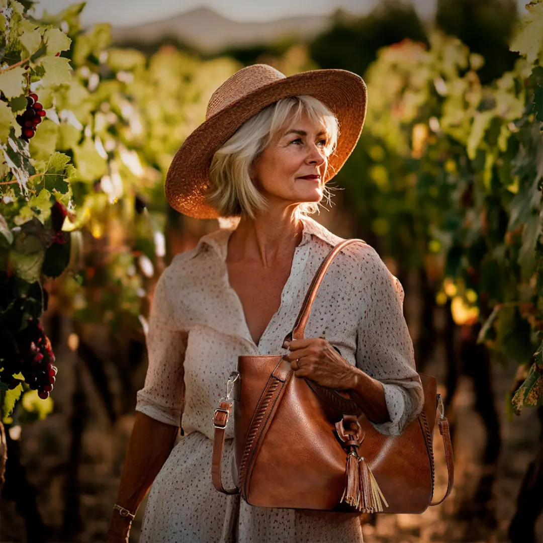 Sac à bandoulière en cuir marron, bandoulière avec anneaux et poche zippée