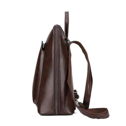 Sac à dos en cuir marron avec fermeture éclair centrale et bandoulière