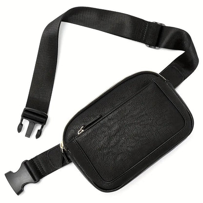 Sac banane noir en cuir grainé, fermeture zippée et sangle réglable